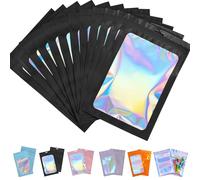 100pcs Mylar Holographic Bags 8x13cm,Black Smell Proof Mylar Bags Resealable Sweet Pouches,Small Plastic Bags Sample Bags for Lipgloss,Jewelry,Eyelash,Food Storage Gift Grip Foil Ziplock Mylar Bags