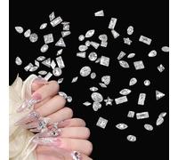 100Pcs Nail Rhinestones Charms, 2-5mm Shiny Zircon Nail Diamonds 3D Pointed Bottom Nails Art Crystals Multi Shape Gemstone Charm for Women Nails Decoration DIY Craft