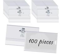 100PCS Name Badges Card Holder Name Badges Holder for Work with Crocodile Clip and Safety Pin, Clear Badges with Pins Horizontal ID Card Holder, Badge Holders for Company, School, Corporate Conference