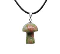 100pcs Natural Gem Stone Quartz Crystal Hand Carved Mushroom Pendant Necklace-Unakite