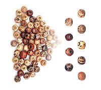 100pcs Natural Printed Wooden Beads - Large Hole Macrame Craft Beads for DIY Bracelet, Necklace, Dream Catcher (Round, 1cm)