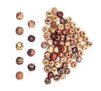 100pcs Natural Printed Wooden Beads,Wooden Beads Macrame Large HoleBeads,Various Pattern Loose Spacer WoodBeads Round Wood Beadsfor Jewelry Making Bracelet Necklace Hair DIY Decor,10mm,Round