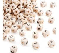 100pcs Natural Wood Letter Beads 10mm Large Hole Cube Spacer Beads Wooden Alphabet Beads for DIY Necklaces Earrings Bracelets Key Chains Jewelry Making