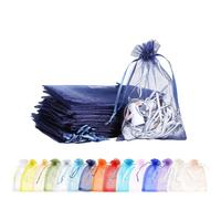 100pcs Navy Blue Organza Gift Bags,9x12cm Small Organza Favor Bags,Wedding Jewelry Pouches with Drawstring,Mesh Candy Favour Bag Party Sweet Bags for Birthday,Wedding,Christmas,Gift Wrapping