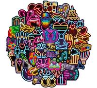 100PCS Neon Waterproof Vinyl Stickers Pack - Cool Decals for Laptop, Scrapbook, Journal, Skateboard, Water Bottles, Luggage, Bike & Travel | Fun Stickers for Kids, Teens Adults