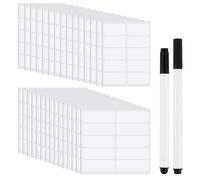 100pcs No-Iron Labels for Clothes with 2 Permanent Fabric Markers, Writable Self-Adhesive Washable School Name Labels Waterproof Garment Name Sticker Laundry Tag for Nursing Home Day Care Camp (White)
