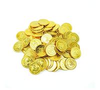 100Pcs Novelty Gold Coins - Pirate-Themed Play - Embossed Design and Shiny Gold Finish - Durable Plastic - Ideal for Treasure Hunts, Parties - Enhance Christmas Halloween