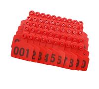 100pcs Numbered Cattle Ear Tags 2.95"x2.36", Laser Printed Fade-Resistant Plastic Livestock ID Tags 001-500 for Cows Sheep Goats(Red,001-100)