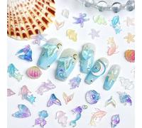 100PCS Ocean Series Nail Art Charms 3D Shells Starfish Dolphins Mixed Spring Summer Ocean Diamond Nail Jewelry Tiny Seaside Nail Design for Women Manicure Supplies