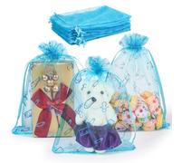 100Pcs Oh Baby Shower Organza Bags with Drawstring, Bottle Pacifier Nursery Organza Candy Bags, 4x6 Inch Organza Bags Baby Shower Party Favor Jewelry Gift Bags Blue Reusable Gift Wrap Bags