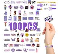 100PCS Oli-via Stickers with 3 Olivia Bracelets Popular Music Stickers for Fans Gift, Waterproof Vinyl Sticker Decals for Laptop Suitcase Water Bottle Guitar Skateboard