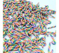 100pcs/Pack 3D Rainbow Candy Canes Slices Supplies Polymer Soft Clay DIY Decoration for Nail Art Slime Kit DIY Cake Dessert Simulation Food RT12-MC