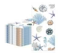 100Pcs Paper Guest Napkins Disposable Under the Sea Starfish Shell Seahorse Decorative Paper Hand Towels for Bathroom Kitchen Holiday Summer Ocean Theme Party Wedding Bridal & Baby Shower