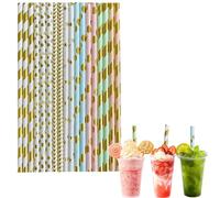 100Pcs Paper Straws for Craft,8 Inch 6mm Bore Biodegradable Disposable Straw,Metallic Foil Paper Drinking Straws Coffee Juice Cocktail Straws for Birthday Wedding Baby Shower Party and DIY Decorations