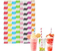 100Pcs Paper Straws for Craft,8 Inch 6mm Bore Biodegradable Disposable Straw,Stripe Colored Paper Drinking Straws Coffee Juice Cocktail Straws for Birthday Wedding Baby Shower Party and DIY Decoration