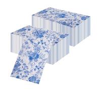 100pcs Party Napkins, Vintage Celadon Paper Napkins, White and Blue Pattern Party Serviettes, Disposable Napkins for Table Decorations, Extra Large Size: 40×33cm