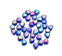 100PCS Pearlescent Acrylic Heart Shape Beads Dark Blue 9MM Loose Heart Charm Beads for DIY Craft Beading