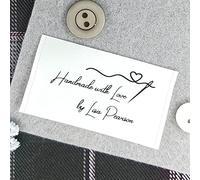 100pcs Personalized Sewing Label Custom Logo Fabric tag DIY Clothing Gift Handmade with Love Fairy Stars Design White Silky Satin Flat sew in end fold Washable Label