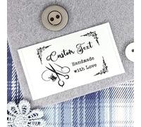 100pcs Personalized Sewing tag Custom Logo Fabric Label DIY Clothing Gift Handmade with Love Vintage Design Sewing Tools Pattern White Silky Satin Flat sew in end fold Washable tag
