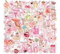 100pcs Pink Aesthetic Stickers, Cute Kawaii Stickers, Vintage Waterproof Vinyl Stickers for Water Bottles, Laptop, Phone, Scrapbook, DIY Decoration, Girls Decals for Kindle, Guitar, Luggage, Skateboar