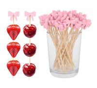 100pcs Pink Bow Cocktail Picks, 4.7 Inch Cute Wooden Toothpicks Fruit Skewers Cocktail Picks for Appetizers Fruit Drinks Birthday Wedding Bachelorette, Baby Shower Party Supplies