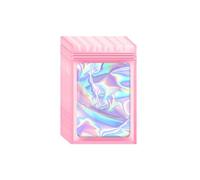 100Pcs Pink Holographic Mylar Bags, Resealable Odor Proof Pouch, Transparent Packaging Pouch for Home, Supermarket, Office(6 * 10cm/2.36 * 3.94in)