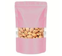 100Pcs Pink Mylar Foil Bags with Window Stand up Pouch-Storage12*20cm