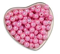 100pcs Pink Pearl Bead for Bracelets 10mm Iridescent Craft Beads Acrylic Round Beads for DIY Beading Jewerly Making