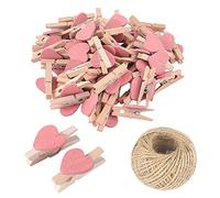 100Pcs Pinkish Mini Wooden Heart Clothespins, Multicolor Small Clothespins with Heart, 3cm Heart Photo Clips, Tiny Clothes Pins with String for Photos Display,DIY Craft,Wedding&Baby Shower Decor