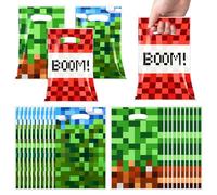 100pcs Pixel Birthday Party Favors Bags Mining Boom Candy Goodie Gift Snack Plastic Gift Bags for Pixel Video Game Theme Party Supplies