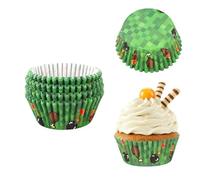 100pcs Pixel Cupcake Liners, Green Pixel Grass Themed Goodie Wrappers Cups Versatile Dessert Treats Holders for Baby Shower Bachelorette Decorations Game Night Birthday Favors Supplies