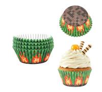 100pcs Pixel Cupcake Liners, Versatile Green Cupcake Holders Cake Cup Wrap Video Game Dessert Wrapper Candies Party Toppers Decoration for Birthday Party Baby Shower Supplies
