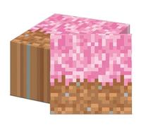 100Pcs Pixel Girl Party Napkins Video Game Birthday Decorations Pink Pixel Themed Disposable Paper Dinner Napkins for Girls Gamer Birthday Baby Shower Mining Craft Party Supplies 6.5 x 6.5inch
