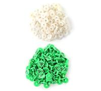 100Pcs Plastic Animal Ear Tags, Livestock Identification Ear Tag with Bright Number Print, Round Anti - Drop Design for Rabbit Fox Dog, Includes Matching Buttons in (Green)