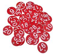 100Pcs Plastic Number Tags 1-100 Engraved Tag Colored Door for Key Ring Locker Label Clothing Live Key Tags(Red)