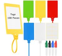 100Pcs Plastic Tags Plastic Identification Labels with Marker Pens Waterproof Shipping Labels with Self-Locking Nylon Zip Ties 5 Multicolors