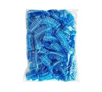 100Pcs Plastic Women Shower Hair Cap Waterproof Hotel Dye Elastic Bathroom For Trave,Spa Hotel(Blue)