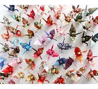 100PCS Premade Japanese Washi Origami Paper Cranes Folded Origami Cranes Handmade DIY Yuzen Paper Cranes Garlands For Tea Party Favors Wedding Baby Shower Birds Party Supplies (3.94")
