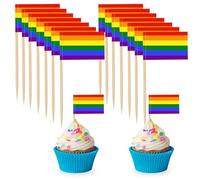 100Pcs Pride Cake Toppers, Pride Flag Cocktail Sticks, LGBTQ Rainbow Toothpick Flags Cake Toppers for Cake Decorations, Bar Cocktail Fruits Food