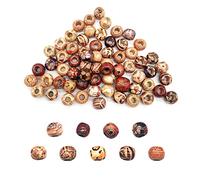 100pcs Printed Wooden Beads Macrame Large Hole Beads,Loose Spacer Wood Bead Round Wood Bead,Natural Wooden Loose Beadsfor Bracelet Beading Crafts DIY Jewelry Making Hair Decor(Round,10mm)