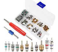 100Pcs R134A A/C Valve Core Accessories, Valve Driver Tool Set with 2 Double Head Removers, 1 Storage Box, Car Tire Valve Core for Bicycle, Motorcycle, Air Conditioning Replacement and Maintenance