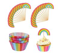 100pcs Rainbow Cake Cups,24 piecesRainbow Shape Cupcake Decorating Accessories, Mini Muffin Cups, Cupcake Decorating Accessories for, Birthday Party, Wedding, Baby Shower
