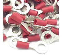 100pcs Red Insulated Crimp Ring Terminals 6.4mm Stud Size Connectors