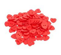 100pcs Red Resin Heart Buttons for Crafters and Crocheters, Two-Hole | Easy to Sew, Bright Colour, Smooth Surface, for Shirts and Outer Wear Repair