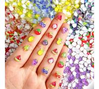 100PCS Resin Fruit Nail Art Charms 3D Kawaii Strawberry Nail Charms Assorted Cherry Lemon Grapes Peach Banana Watermelon Summer Flatback Nail Rhinestones for DIY Craft Nail Art Decoration