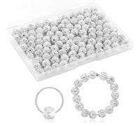 100pcs Rhinestone Jewelry Beads, 10mm White Clay Crystal Beads Round Disco Ball Beads Shiny Glitter Sparkle Rhinestone Craft Beads for Jewelry Making & DIY Decoration