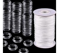 100Pcs Roman Curtain Rings & 50m 1.8mm Roman Blind Cord, Clear Plastic O-Rings for Curtain Hoops, Blinds Rods, Curtain Accessories for Roman Shade Installation & Repair