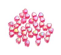 100PCS Rose Red Heart Shape Beads 9mm, Iridescent Acrylic Loose Beads for Crafting