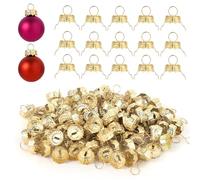 100pcs Round Christmas Ball Ornament Caps 0.47in, Ornament Tops Caps Xmas Hanger DIY Decorations Cap for Christmas Tree Ceramic Glass Porcelain Top Hanging Ornaments, Gold