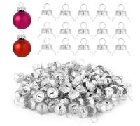 100pcs Round Christmas Ball Ornament Caps 0.47in, Ornament Tops Caps Xmas Hanger DIY Decorations Top for Christmas Tree Ceramic Glass Porcelain Hanging Ornaments, Silver